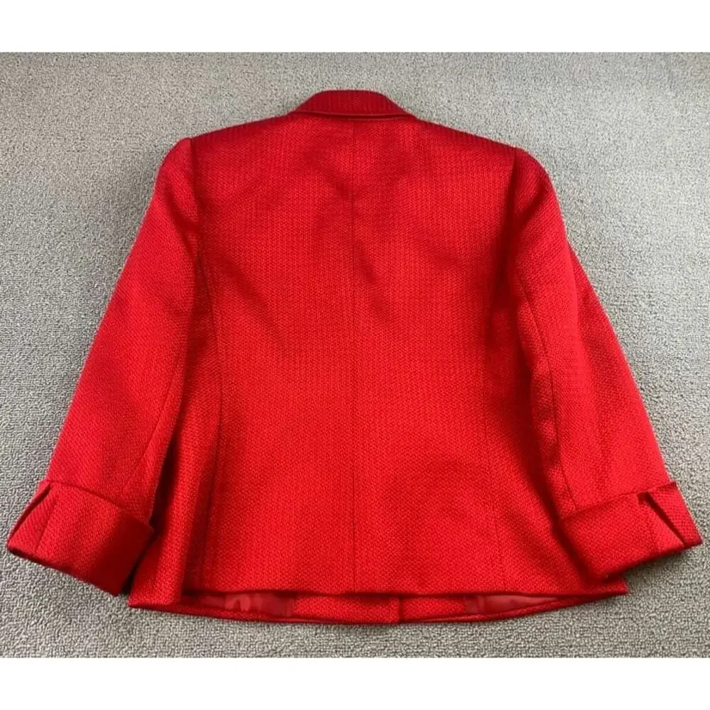 Y2K Tahari Arthur S Levine Blazer Women 4 Red Two Button Notch Lapel Long Sleeve